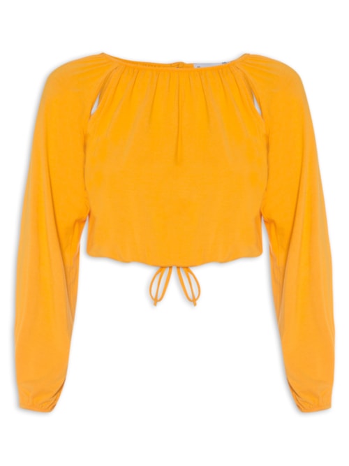 Blusa Feminina De Malha Com Manga Longa Abertura - Amarelo