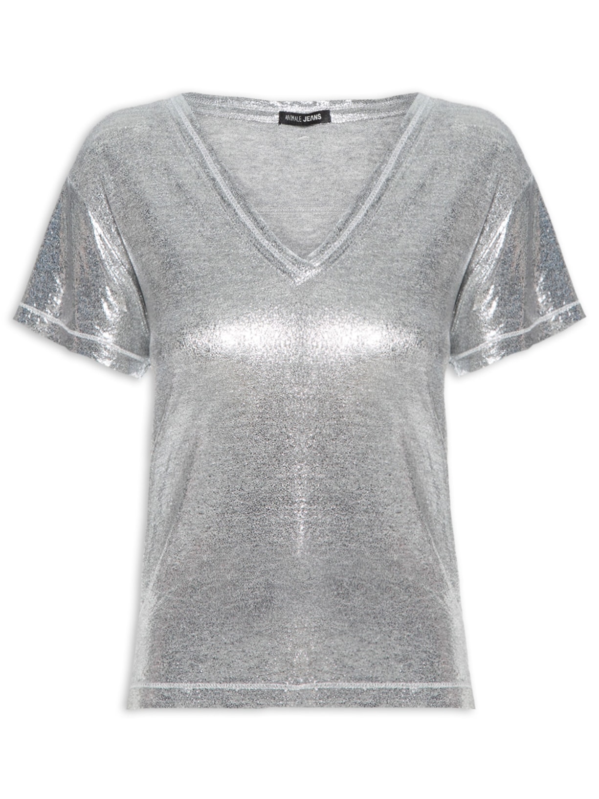 Blusa Feminina De Malha Decote V Metalizado - Prata