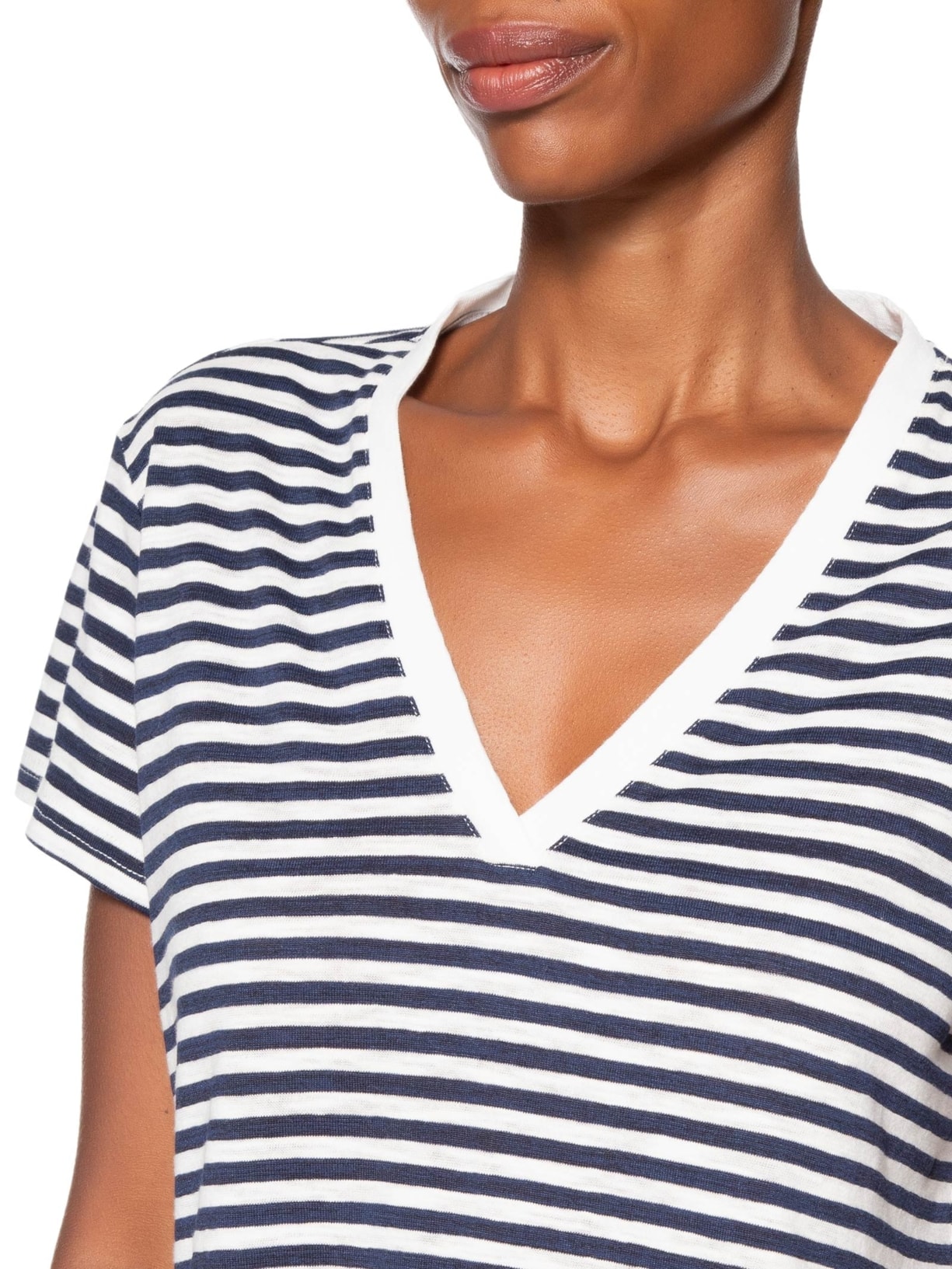 Blusa Feminina De Malha Listrada Decote V Azul Animale Jeans