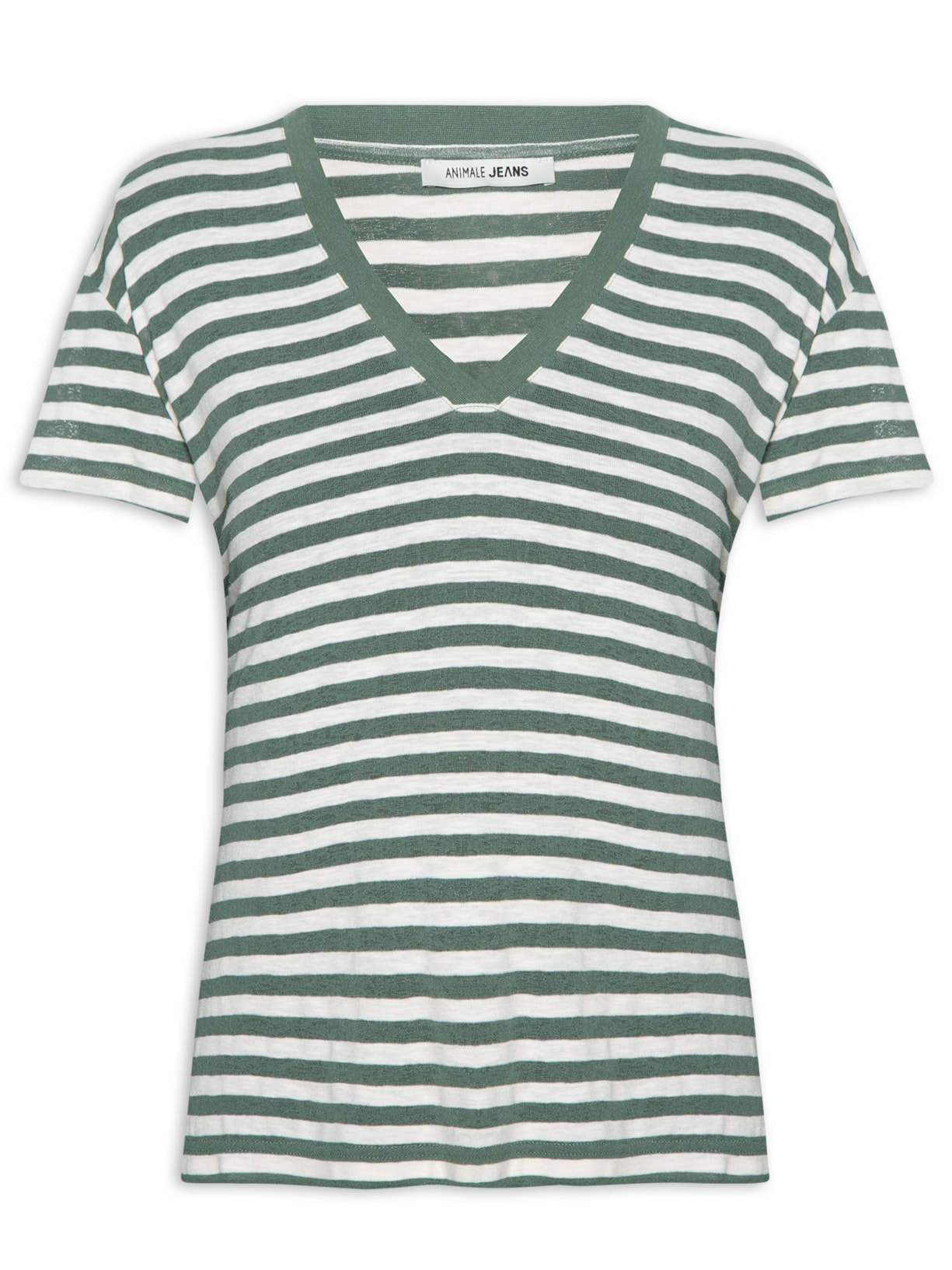 Blusa Feminina De Malha Listrada Decote V - Verde