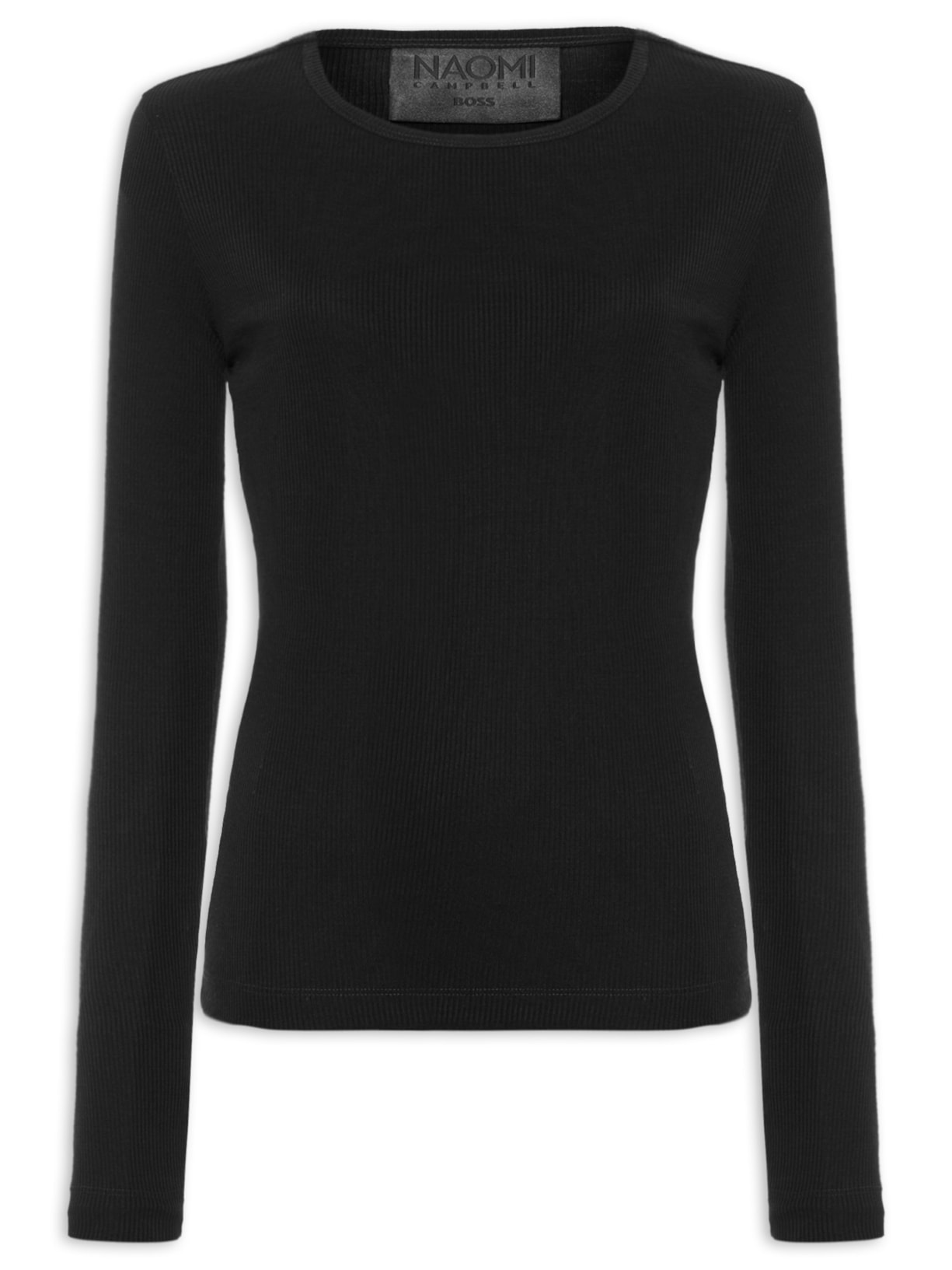 Blusa Feminina De Manga Comprida Canelada - Preto