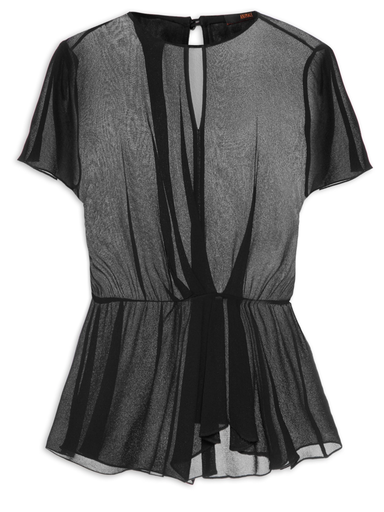 Blusa Feminina De Manga Curta Com Pregas - Preto