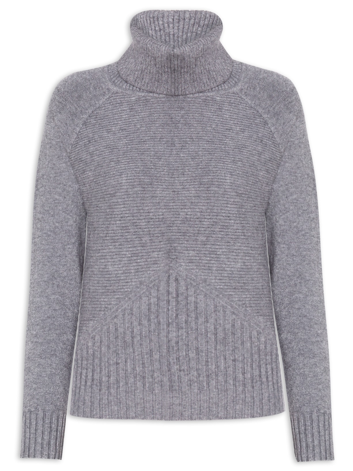 Blusa Feminina De Manga Longa E Gola Alta Em Tricot - Cinza