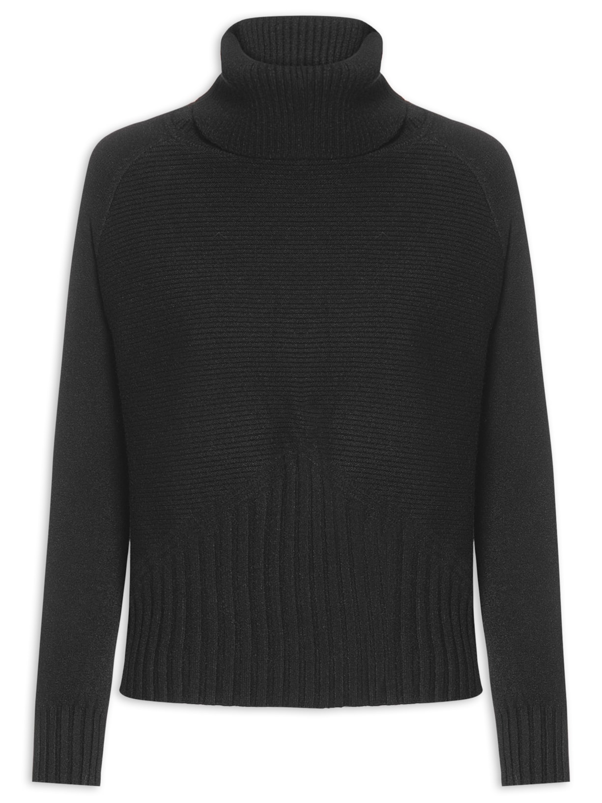 Blusa Feminina De Manga Longa E Gola Alta Em Tricot - Preto