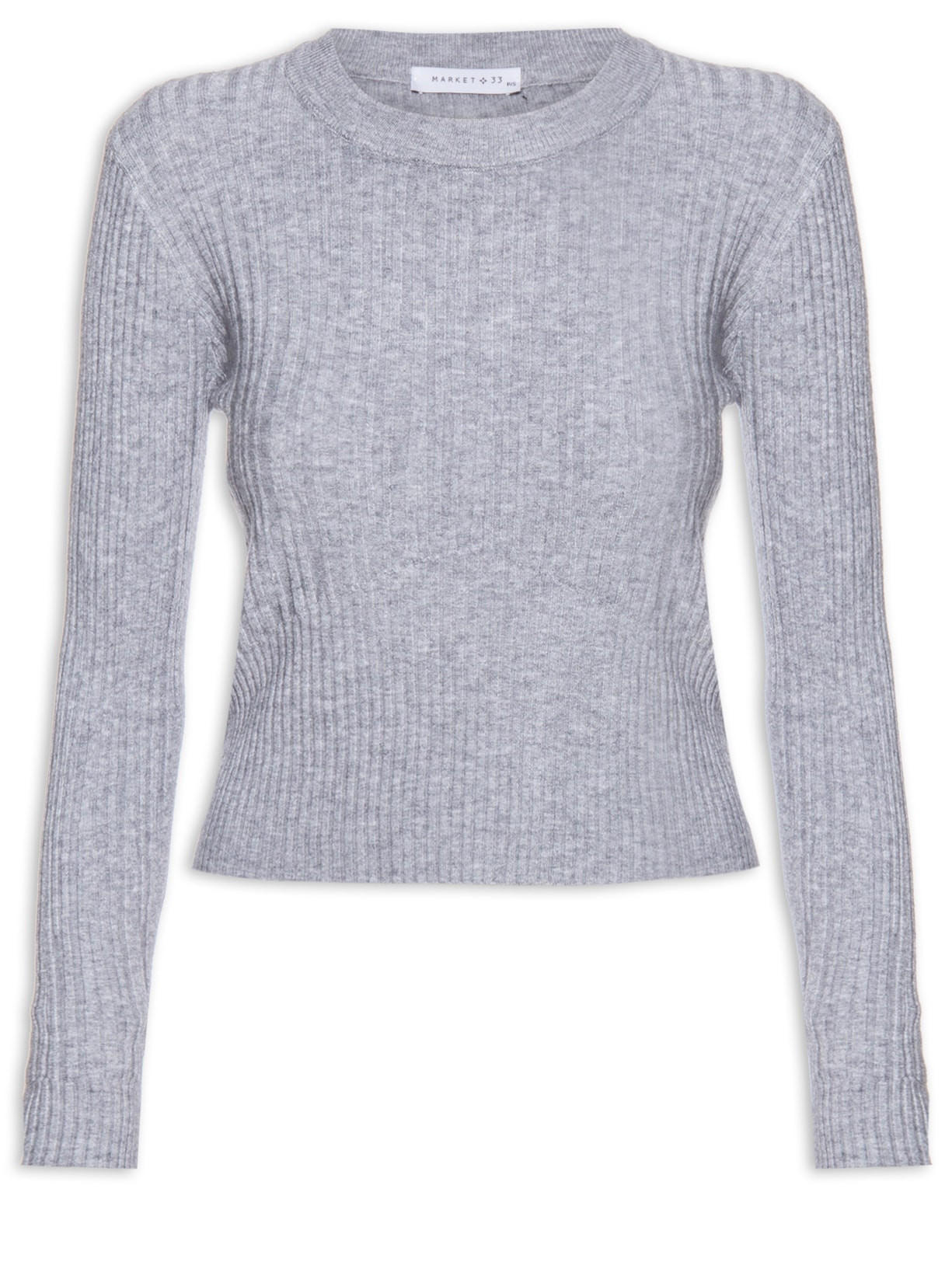 Blusa Feminina de Manga Longa em Tricot - Cinza