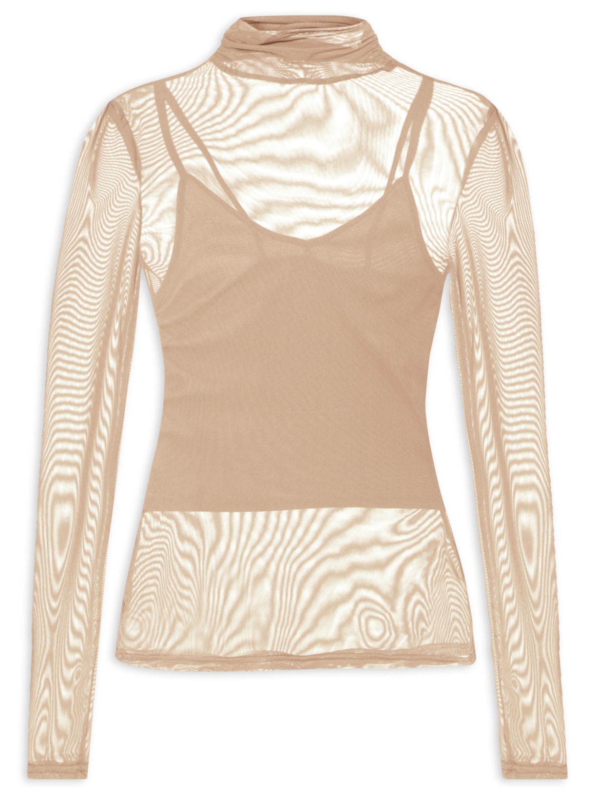 Blusa Feminina De Manga Longa Em Tule - Bege