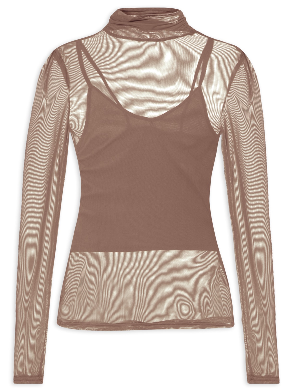 Blusa Feminina De Manga Longa Em Tule - Marrom