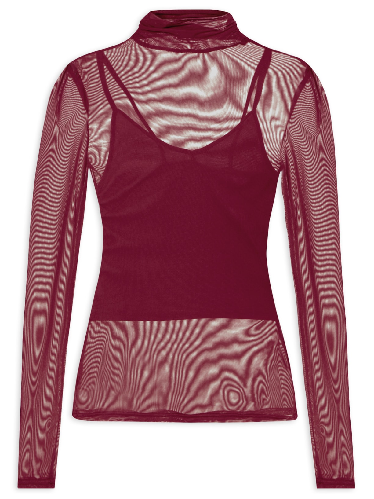 Blusa Feminina De Manga Longa Em Tule - Vinho