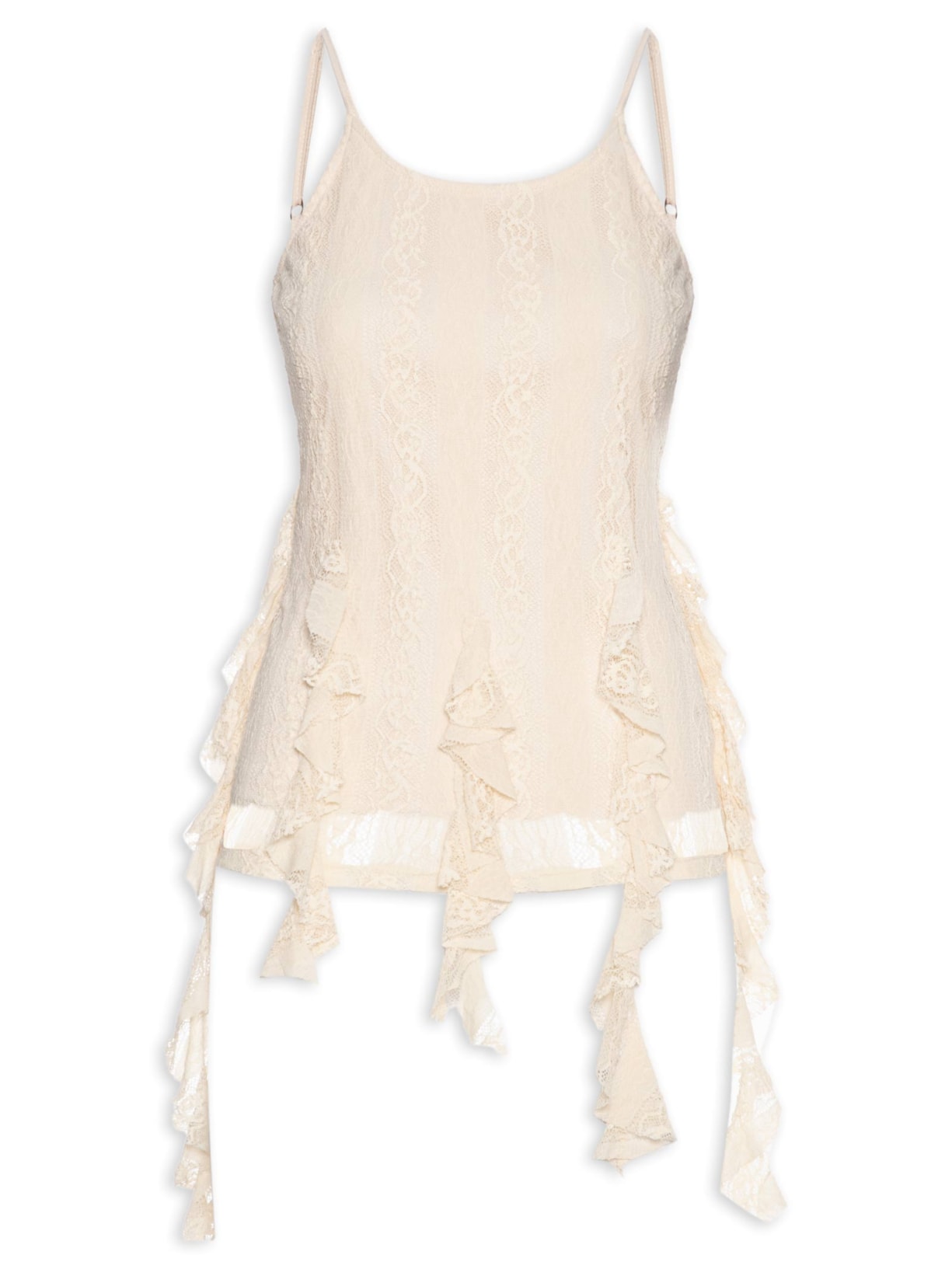 Blusa Feminina de Renda com Babados - Bege