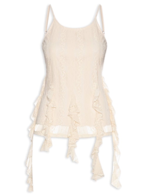 Blusa Feminina de Renda com Babados - Bege