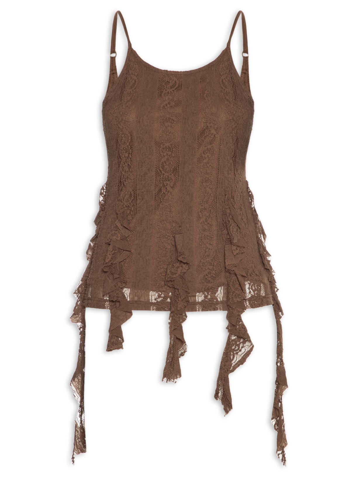 Blusa Feminina de Renda com Babados Marrom Market 33