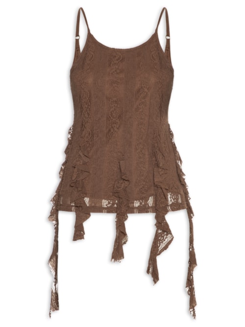 Blusa Feminina de Renda com Babados - Marrom