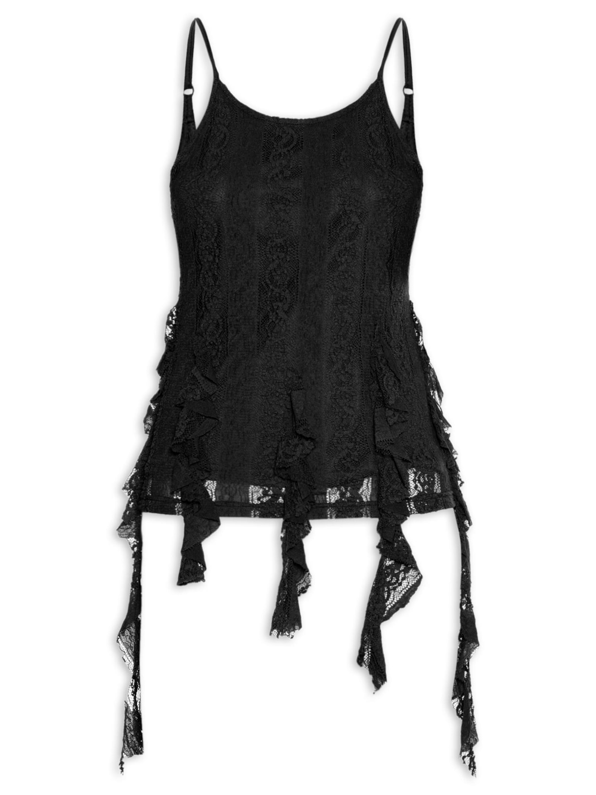 Blusa Feminina de Renda com Babados - Preto