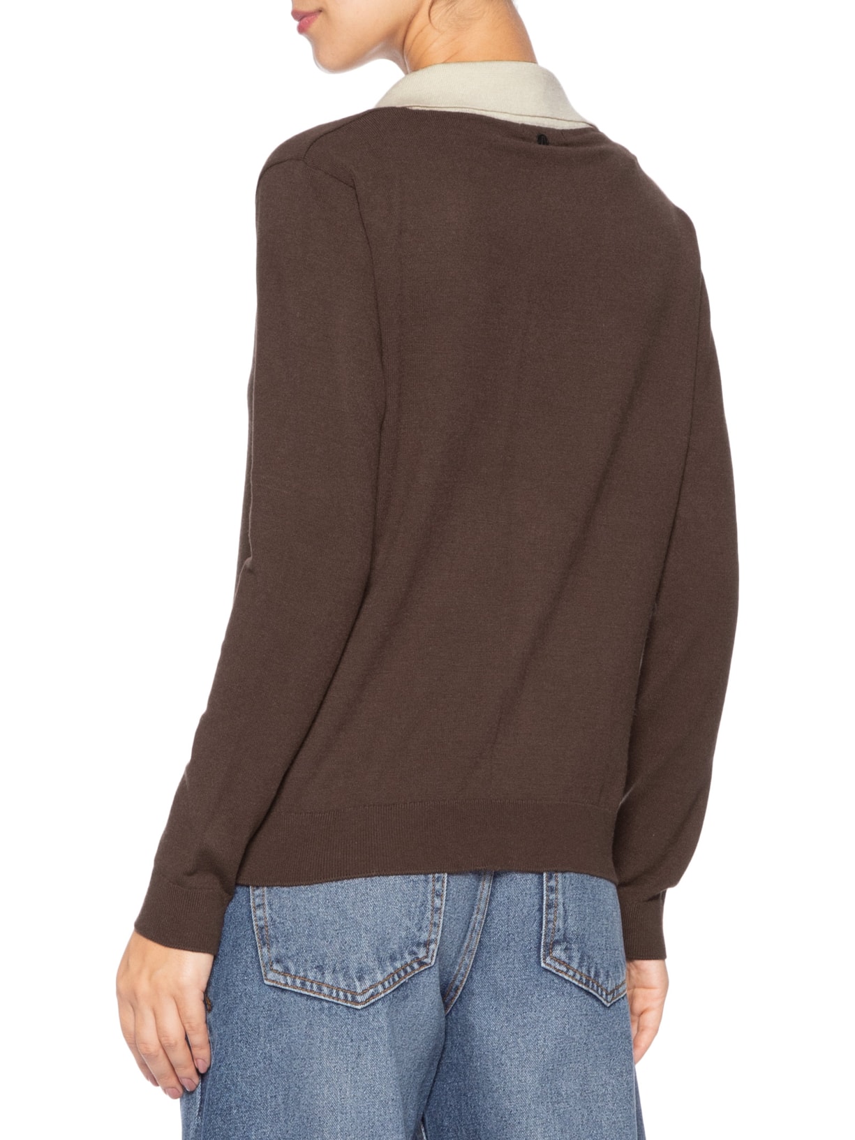 Blusa Feminina de Tricô Polo Gola Contrastante Marrom Animale Jeans