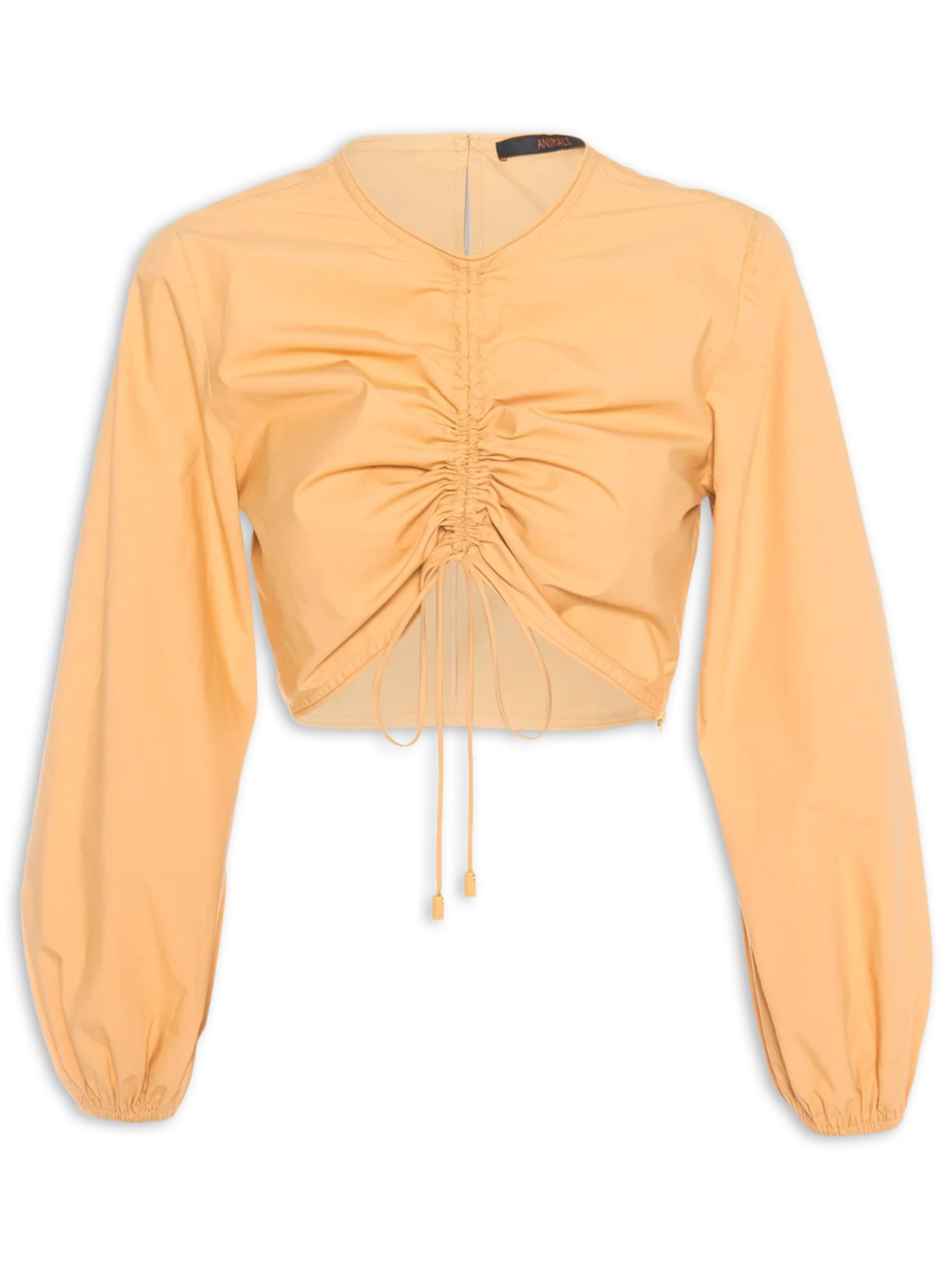 Blusa Feminina De Tricoline Cropped Franzida - Bege