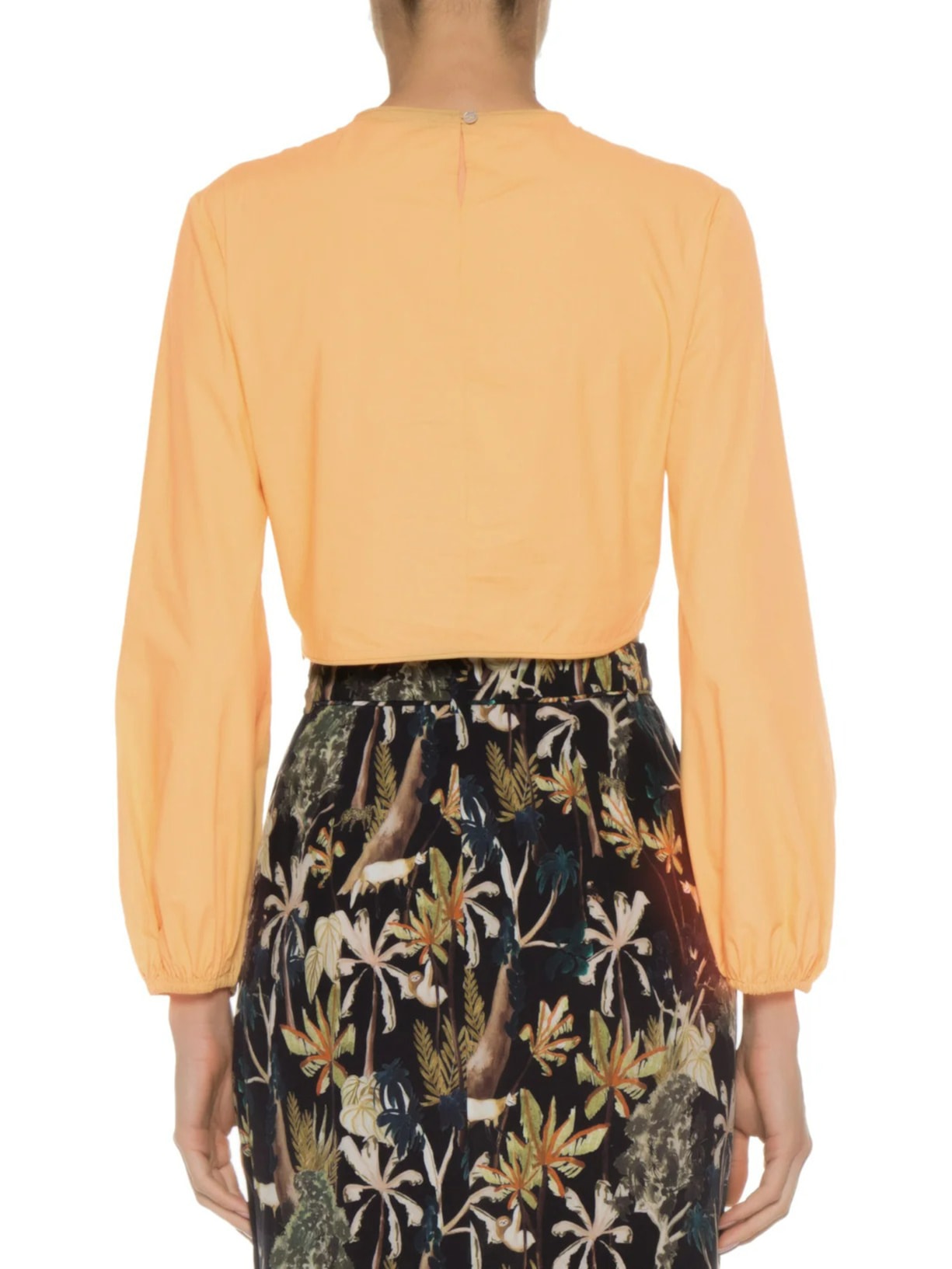 Blusa Feminina De Tricoline Cropped Franzida Bege Animale