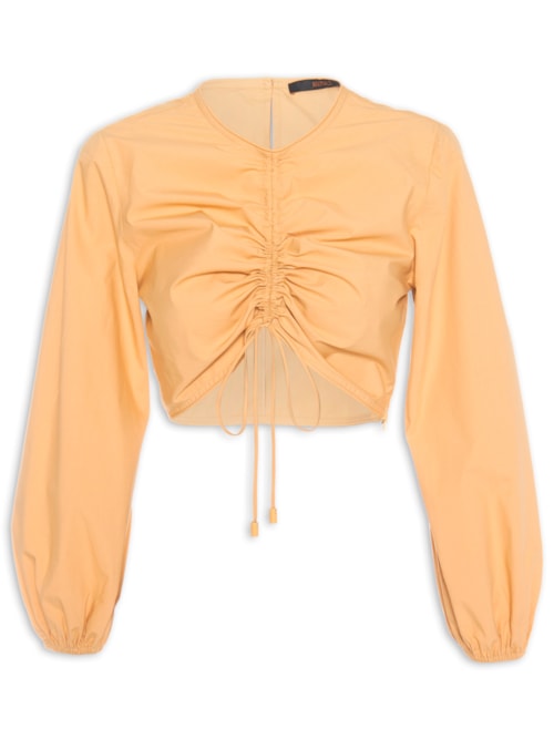 Blusa Feminina De Tricoline Cropped Franzida - Bege