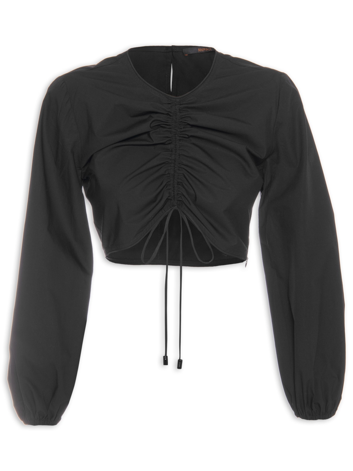 Blusa Feminina De Tricoline Cropped Franzida - Preto