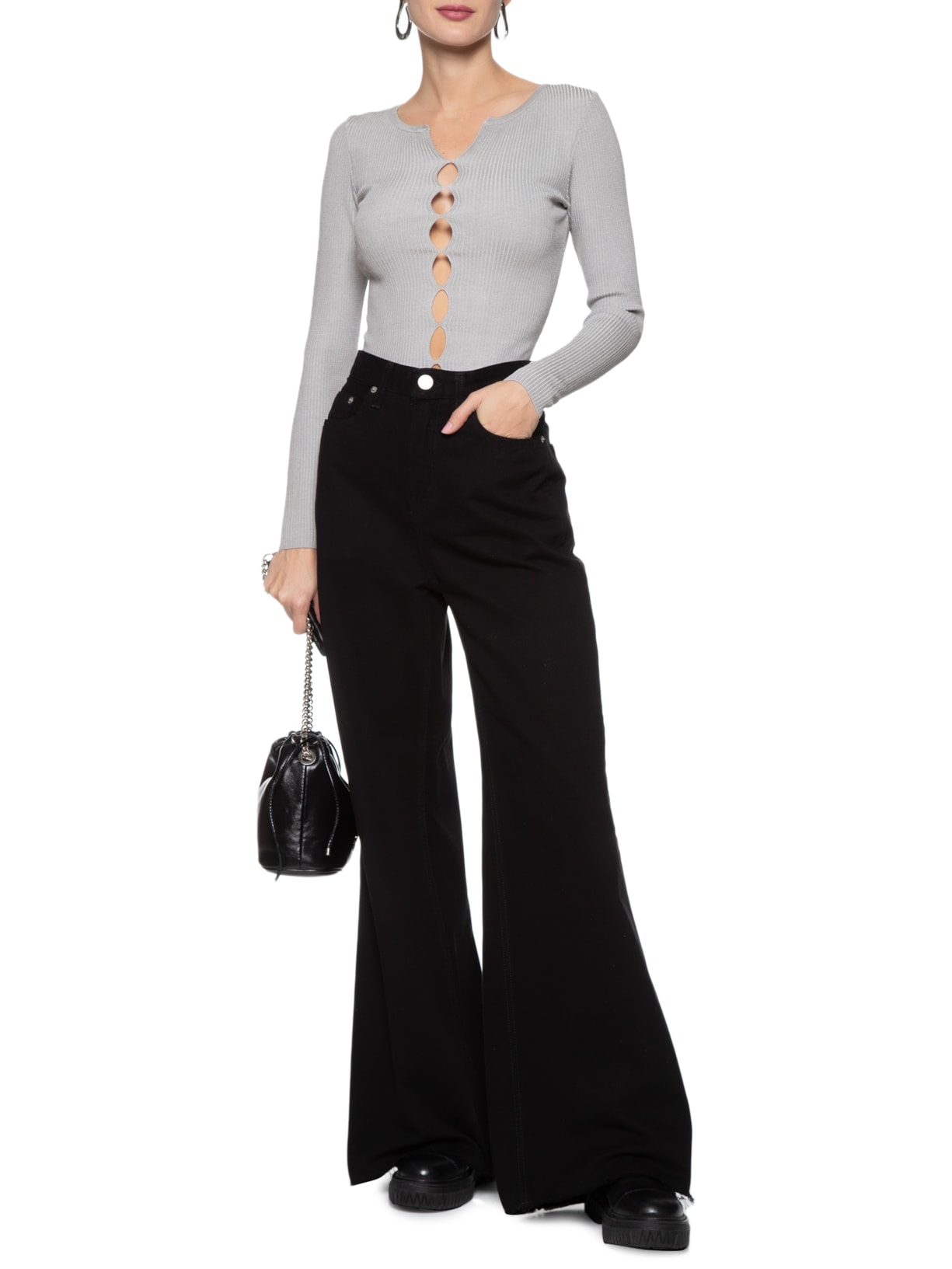 Blusa Feminina De Tricot Aberturas Frente Cinza  Animale Jeans