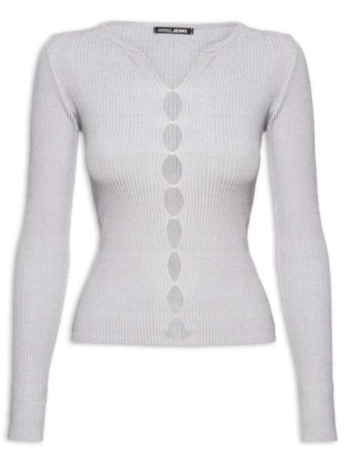 Blusa Feminina De Tricot Aberturas Frente - Cinza