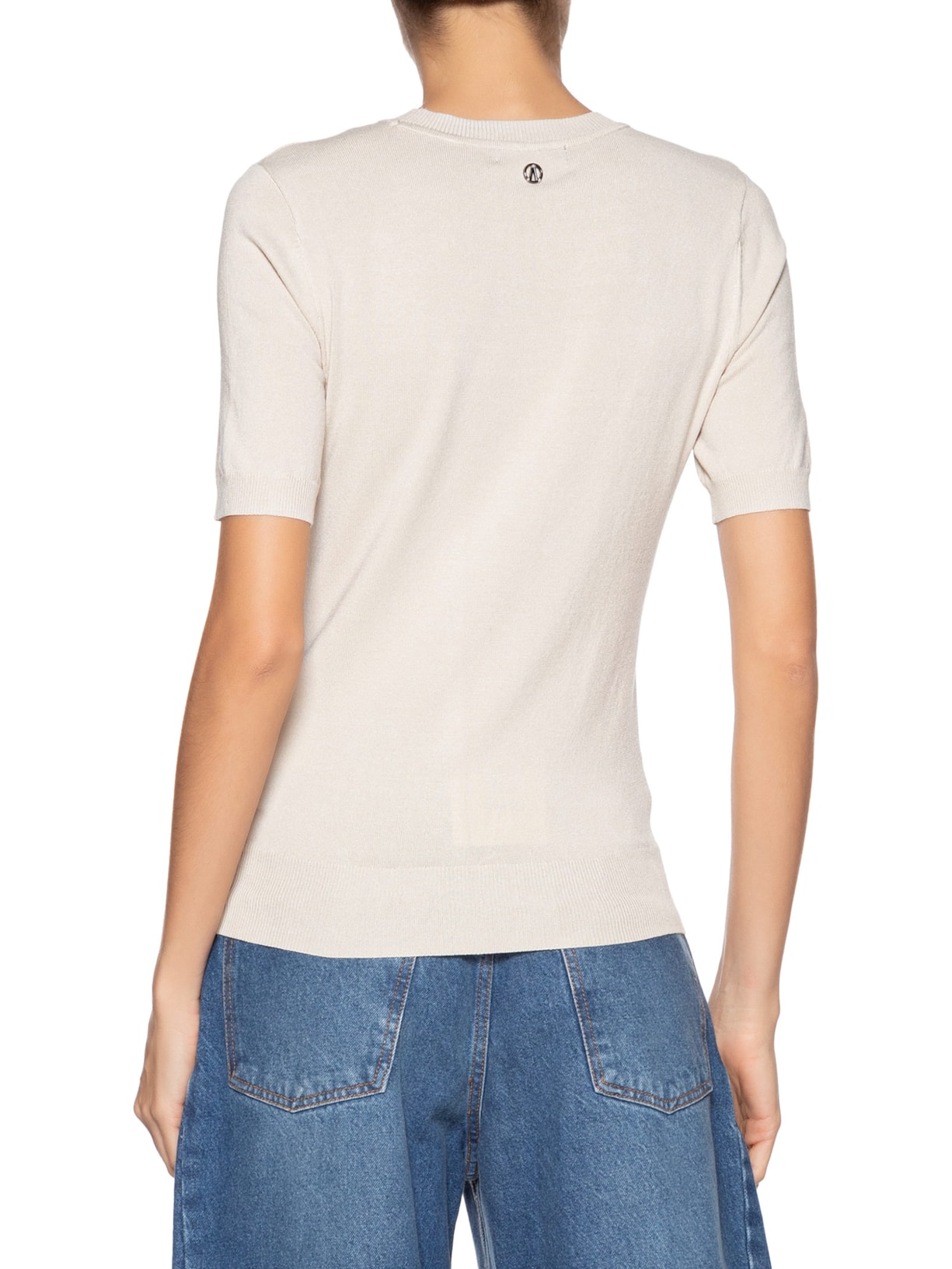 Blusa Feminina De Tricot Básica Decote Redondo Bege Animale Jeans