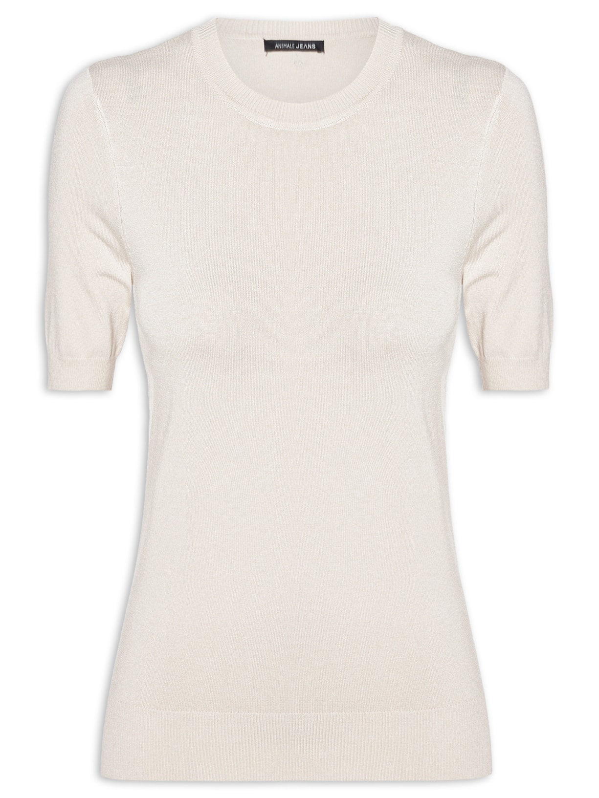 Blusa Feminina De Tricot Básica Decote Redondo Bege Animale Jeans