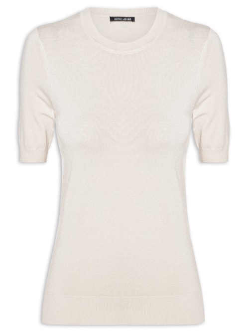 Blusa Feminina De Tricot Básica Decote Redondo - Bege