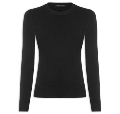 Blusa Feminina De Tricot Básica Manga Longa - Preto