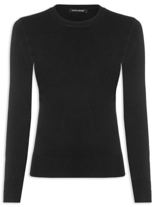 Blusa Feminina De Tricot Básica Manga Longa - Preto
