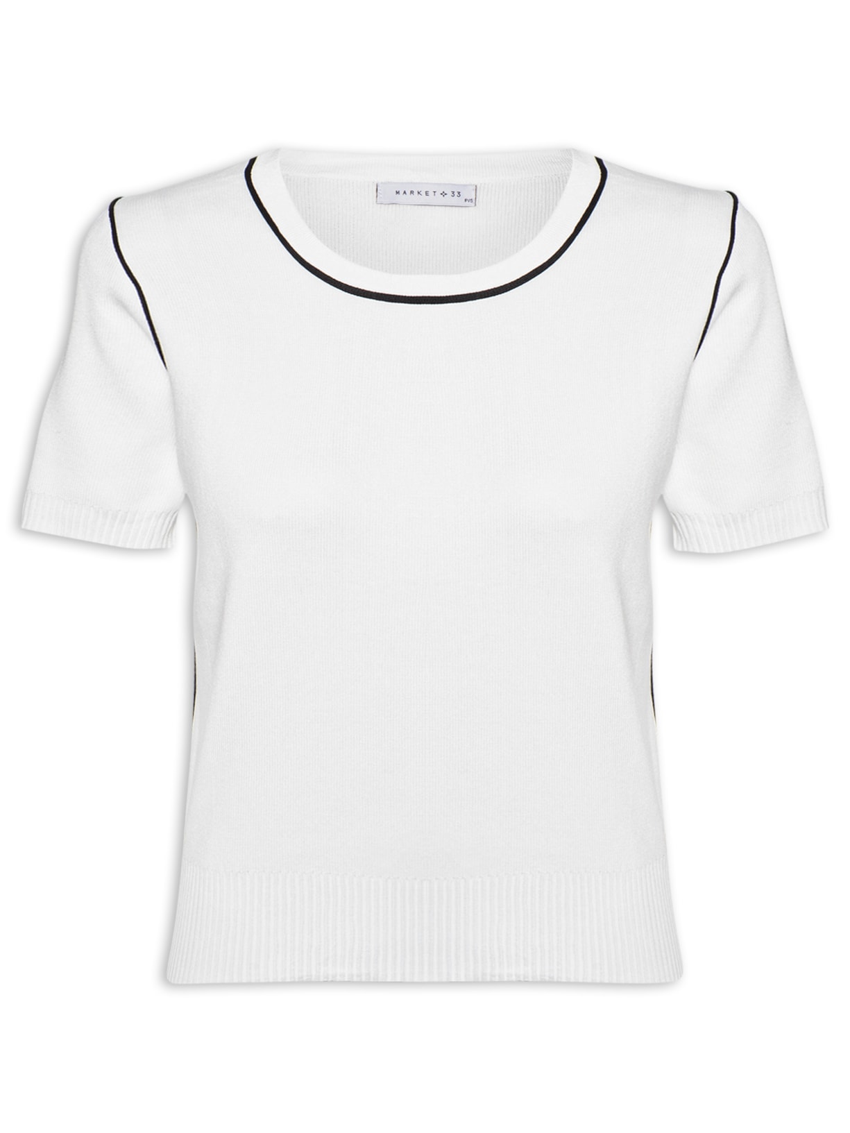 Blusa Feminina De Tricot Bicolor Branco Market 33