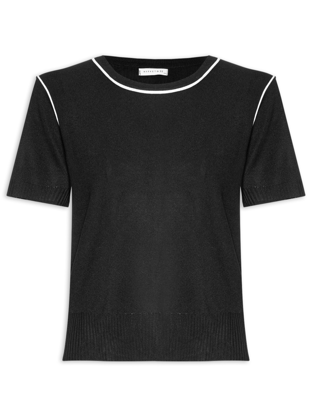 Blusa Feminina De Tricot Bicolor Preto Market 33