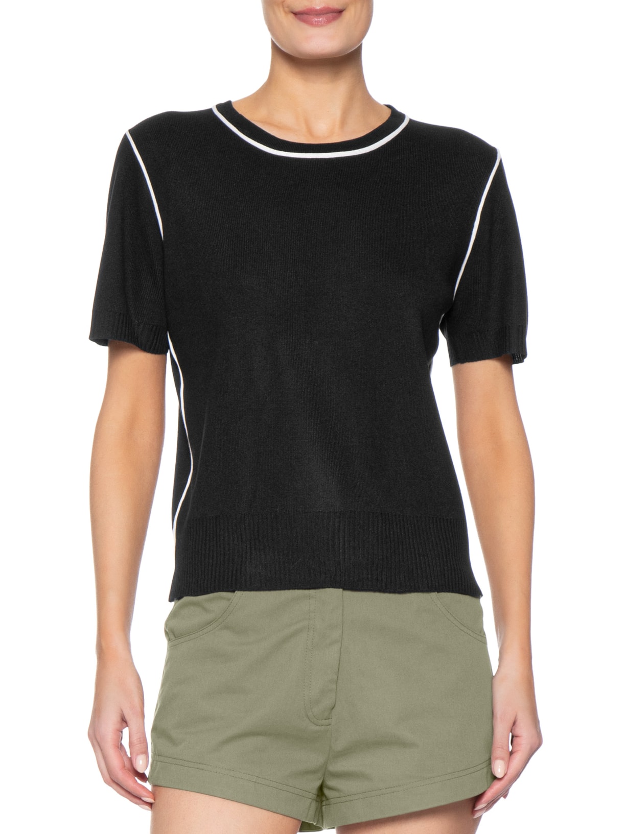 Blusa Feminina De Tricot Bicolor Preto Market 33