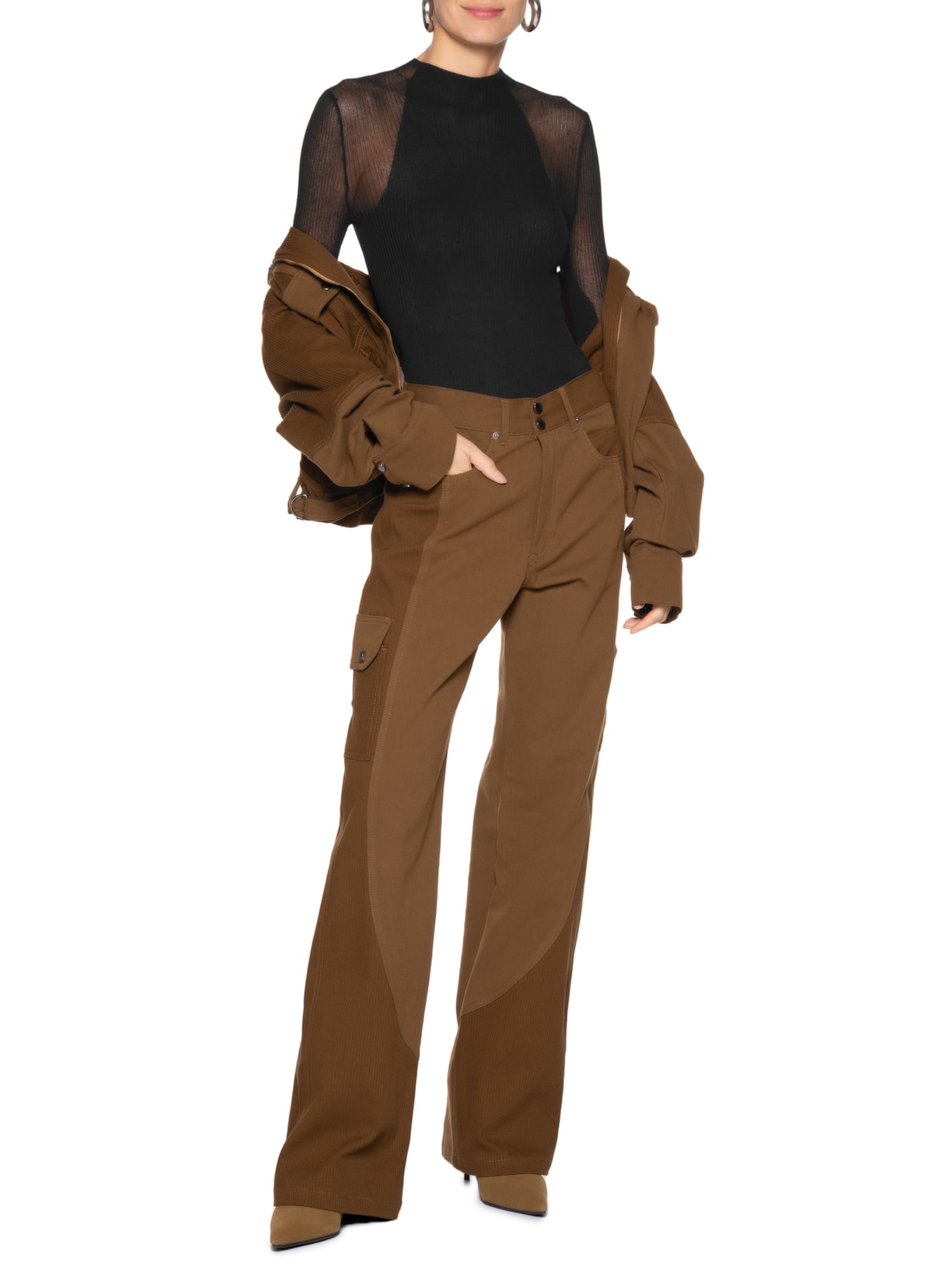 Blusa Feminina De Tricot Canelada Transparência Preto Animale Jeans