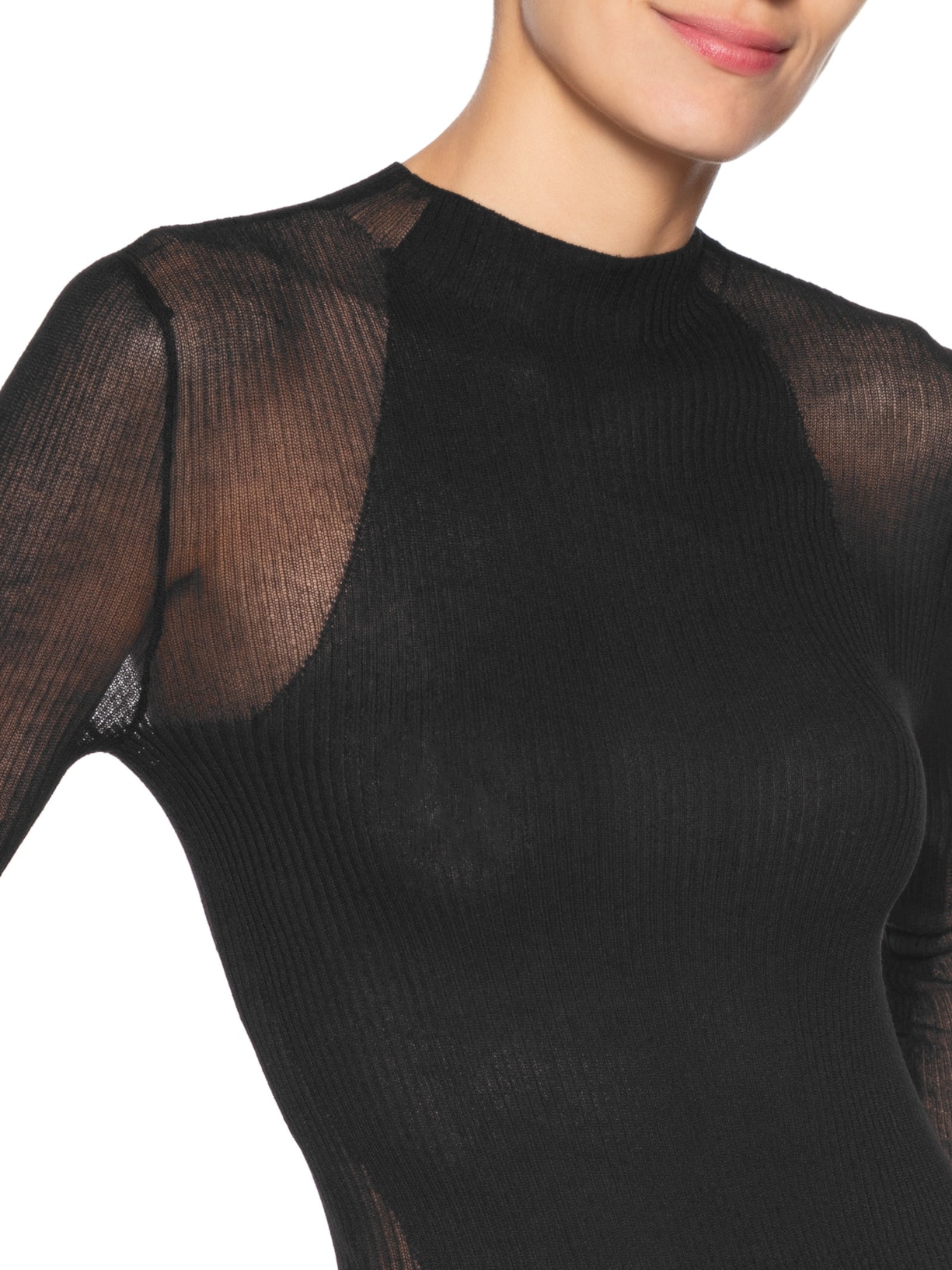 Blusa Feminina De Tricot Canelada Transparência Preto Animale Jeans