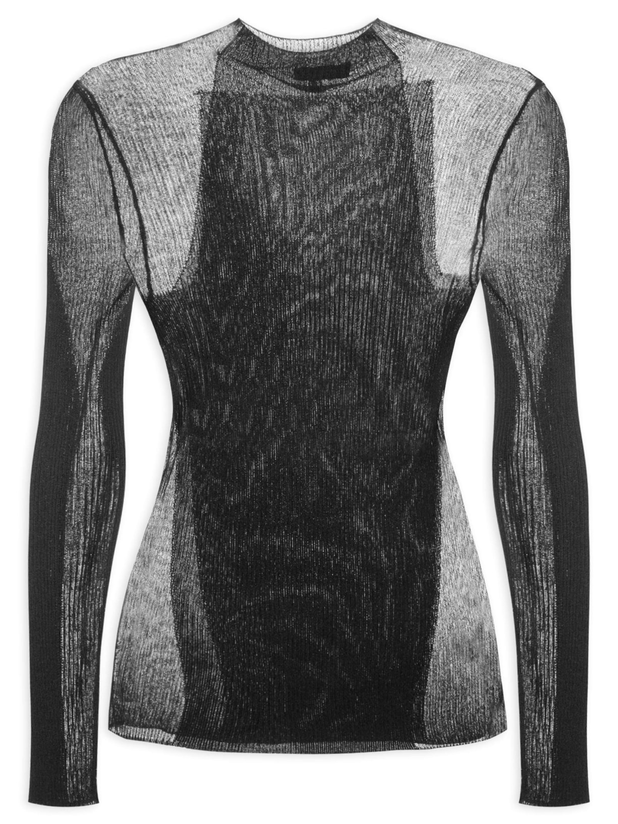 Blusa Feminina De Tricot Canelada Transparência - Preto