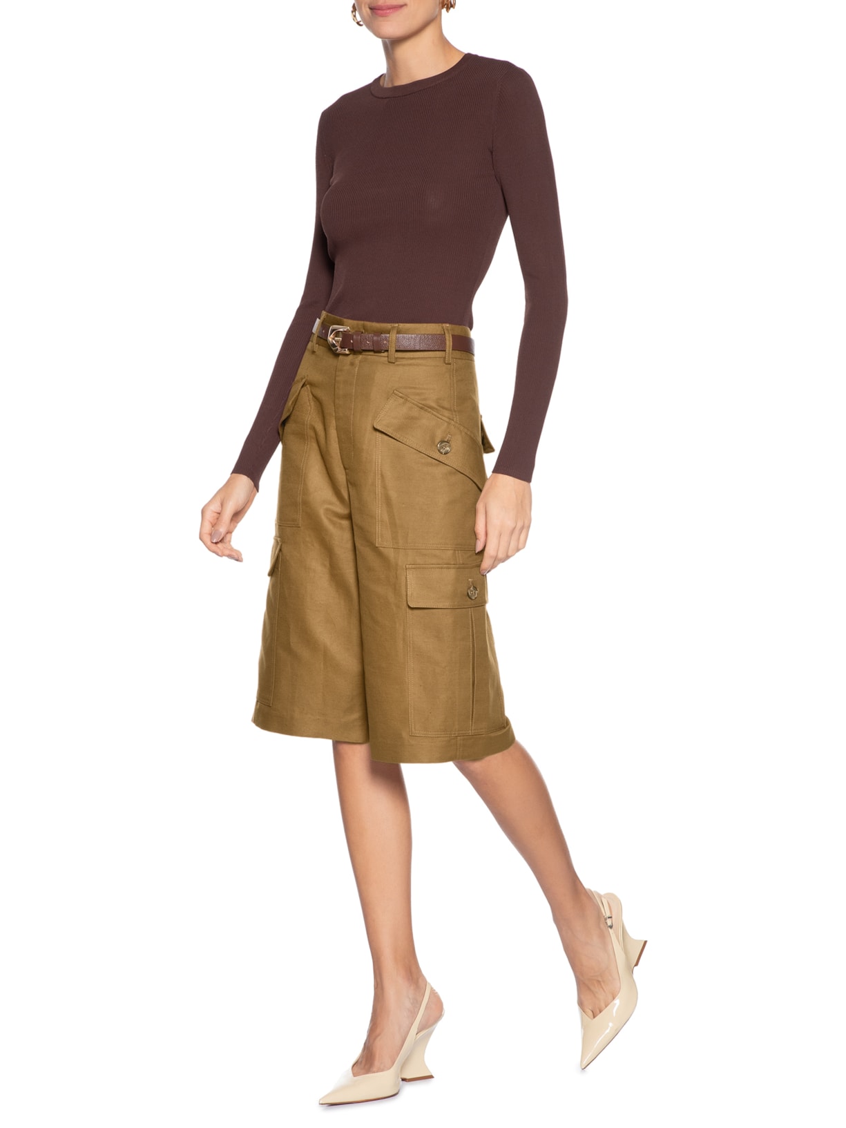 Blusa Feminina De Tricot Canelado Básica Marrom Animale