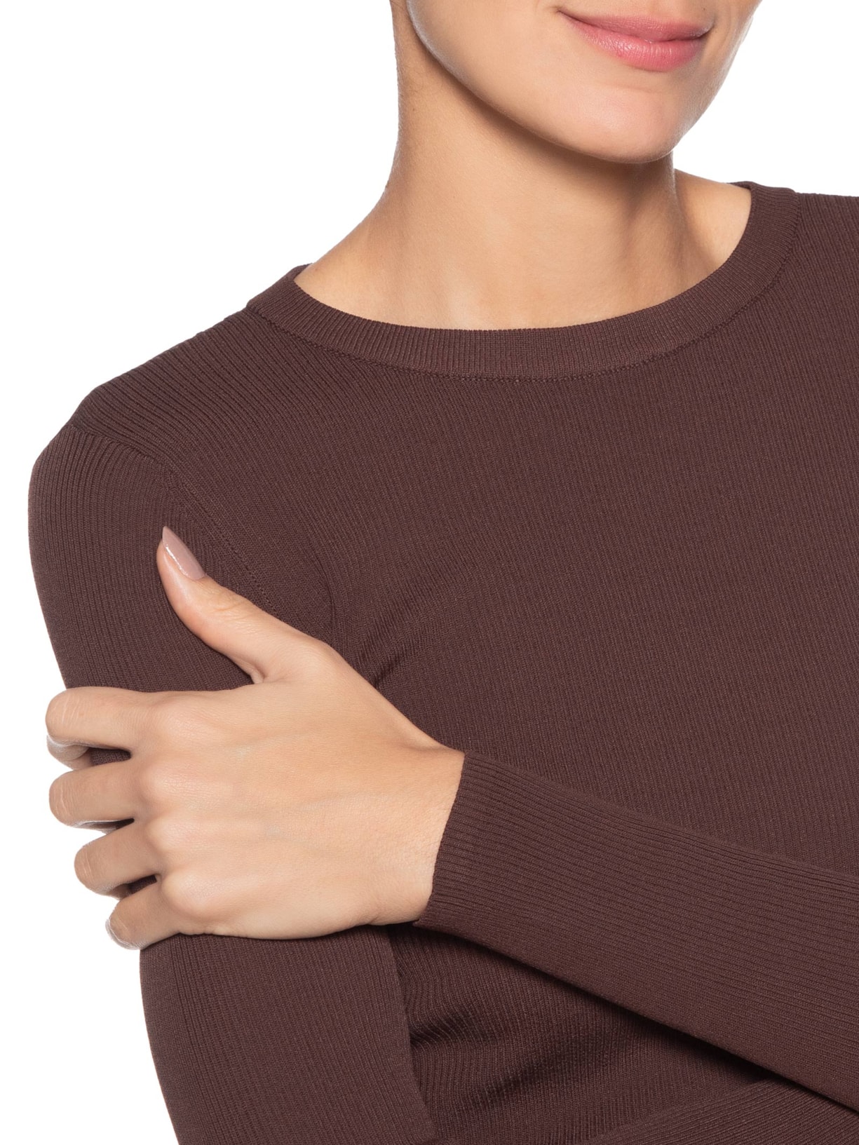 Blusa Feminina De Tricot Canelado Básica Marrom Animale