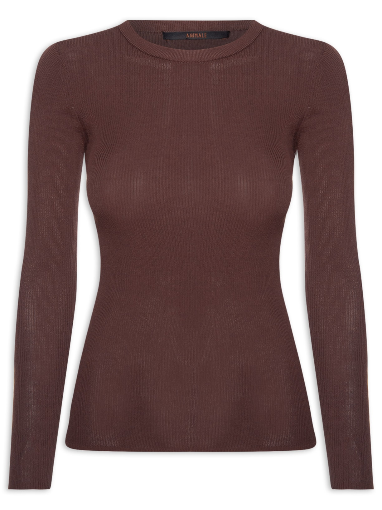Blusa Feminina De Tricot Canelado Básica Marrom Animale