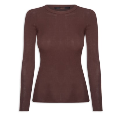 Blusa Feminina De Tricot Canelado Básica - Marrom