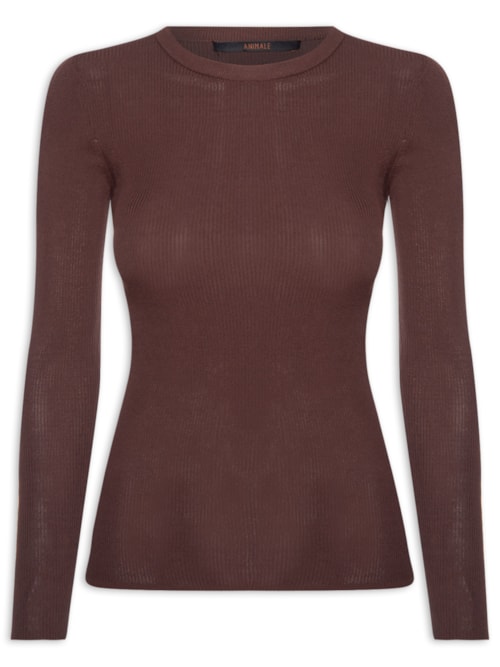 Blusa Feminina De Tricot Canelado Básica - Marrom