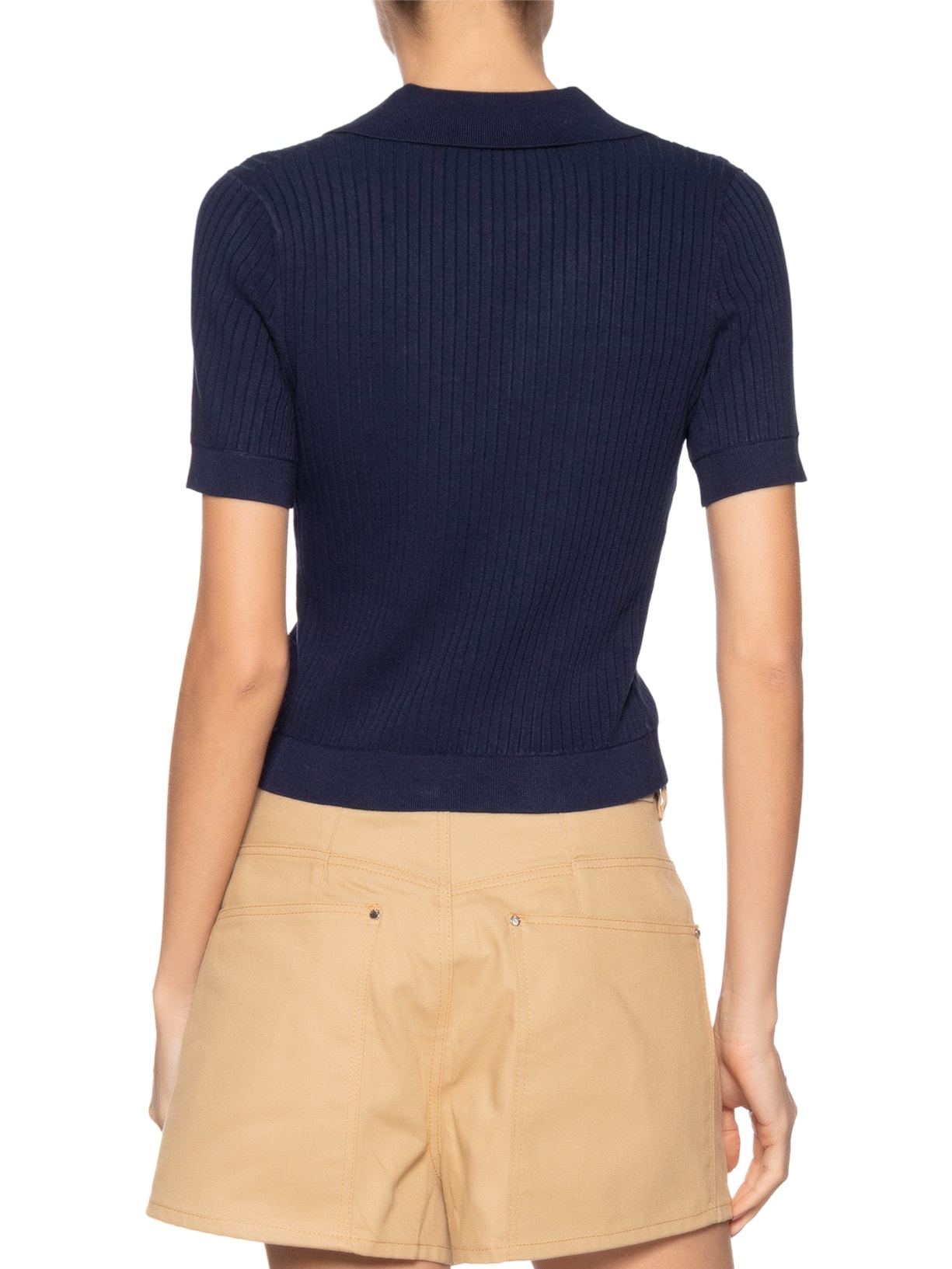 Blusa Feminina De Tricot Canelado Com Gola Polo Azul Animale