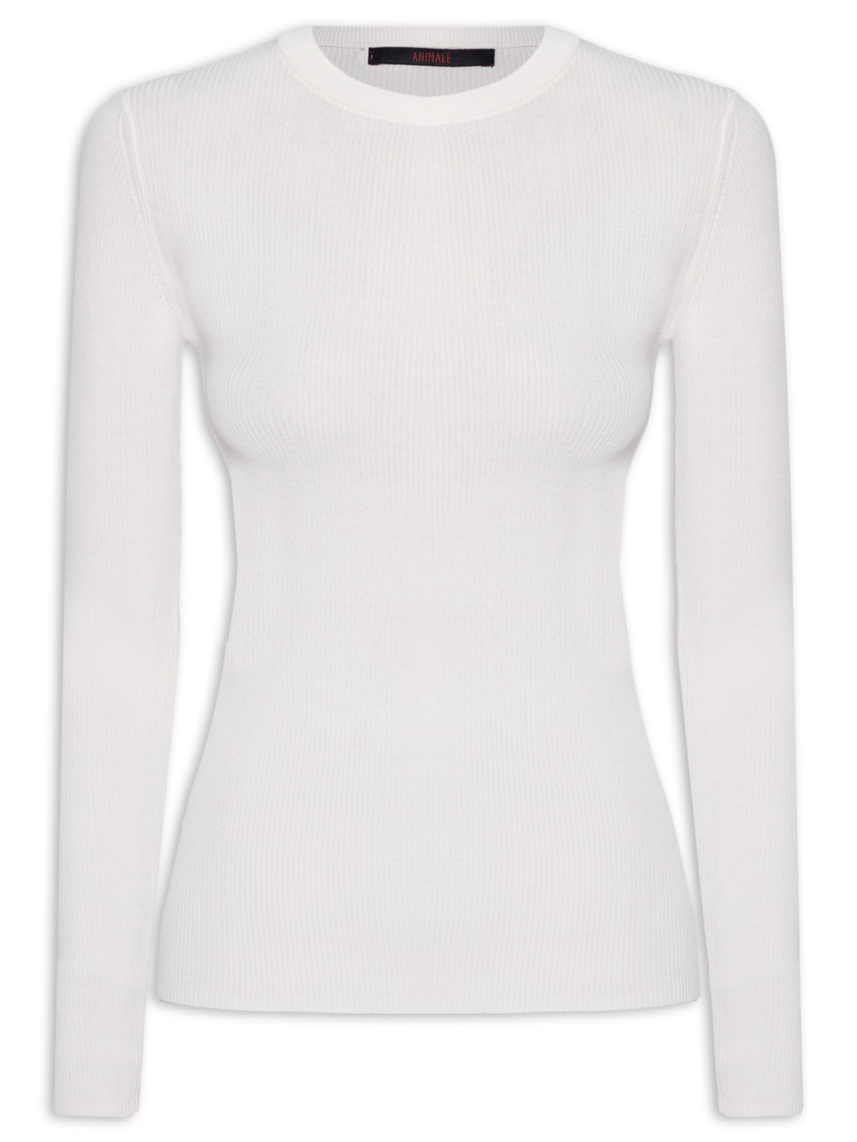 Blusa Feminina De Tricot Canelado Manga Longa Básica Branco Animale