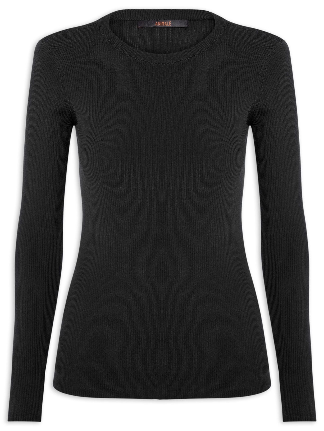 Blusa Feminina De Tricot Canelado Manga Longa Básica - Preto