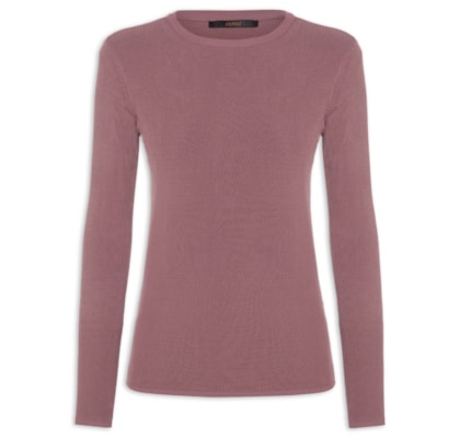 Blusa Feminina De Tricot Canelado Manga Longa Básica - Rosa