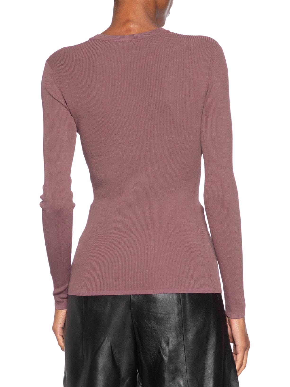 Blusa Feminina De Tricot Canelado Manga Longa Básica Rosa Animale