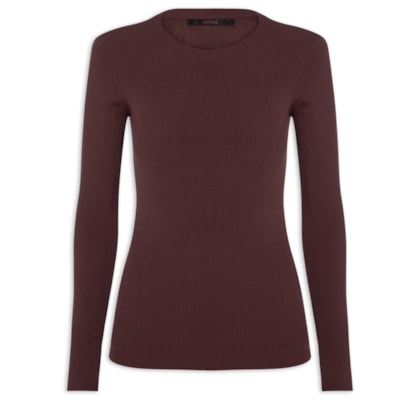 Blusa Feminina De Tricot Canelado Manga Longa - Marrom