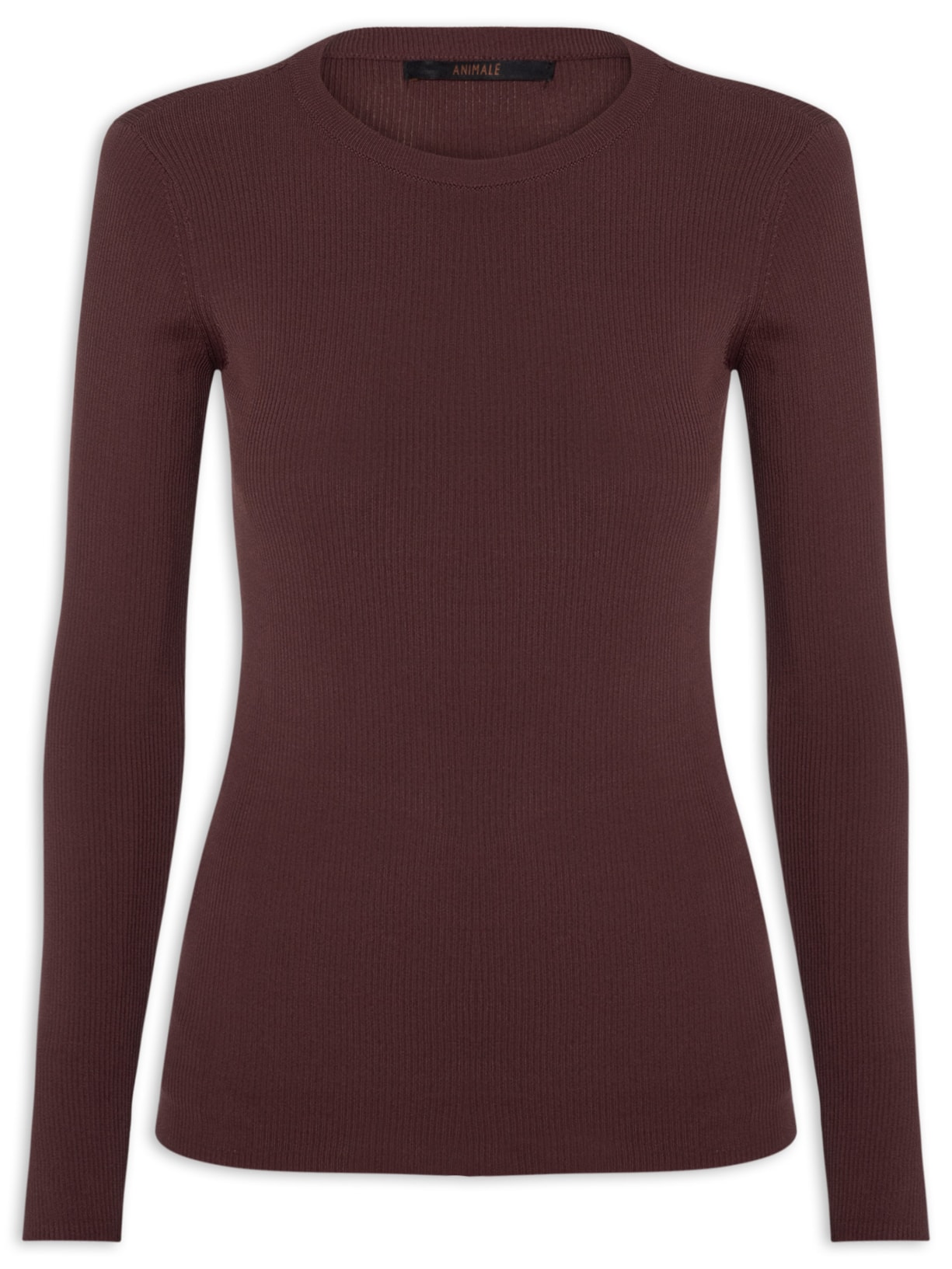 Blusa Feminina De Tricot Canelado Manga Longa - Marrom