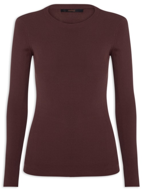 Blusa Feminina De Tricot Canelado Manga Longa - Marrom