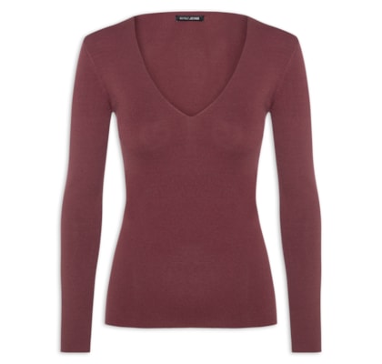 Blusa Feminina De Tricot Com Decote V - Vermelho