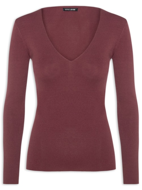 Blusa Feminina De Tricot Com Decote V - Vermelho